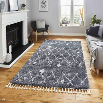 Aspen 1799 Modern Moroccan Berber Soft Plush Boho Shaggy Tassel Grey/Ivory Rug-Think Rugs-Rug Love - The Most Loved Rug Store